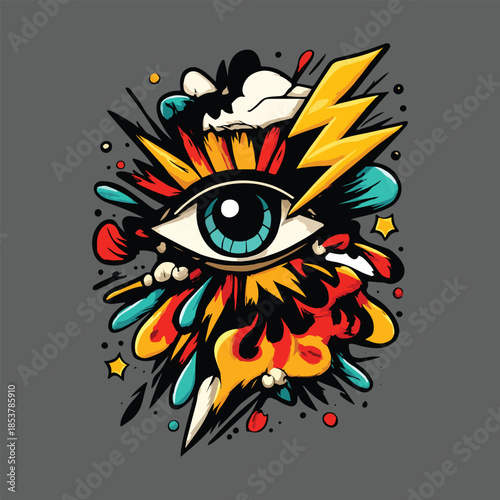 T-shirt design with an abstract illustration and powerful visual impact