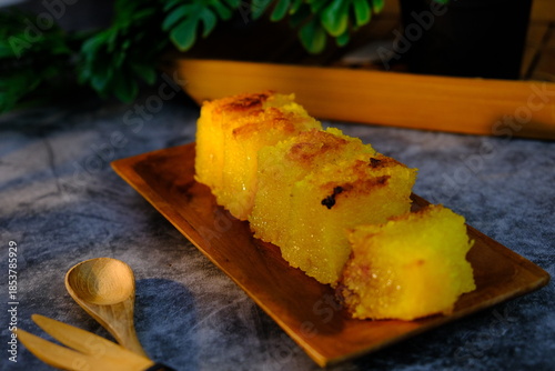 Baked cassava pudding also known as Bingka Ubi Kayu.