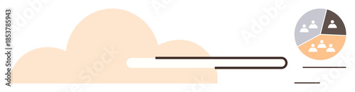 Abstract cloud with divided pie chart showing user distribution. Ideal for teamwork, analytics, collaboration, file sharing, remote work, data storage, user management. Simple flat metaphor