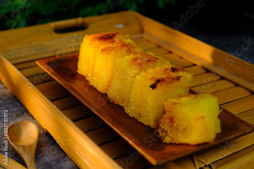 Baked cassava pudding also known as Bingka Ubi Kayu.