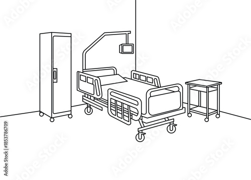 hospital room with bed and medical equipment