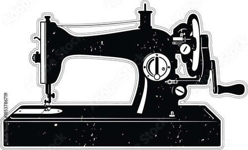 Vintage sewing machine illustration with detailed components and a classic design