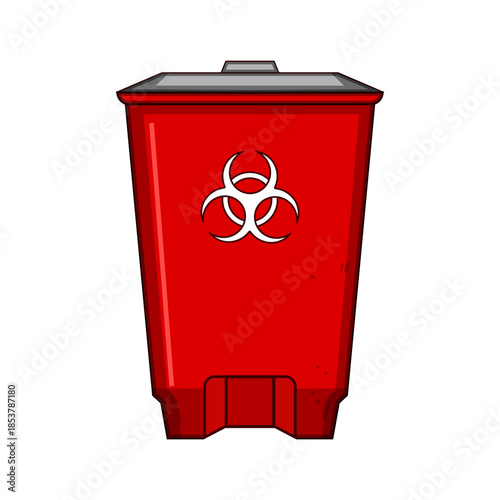 Red hazardous waste bin marked with a biohazard symbol for safe containment and compliant disposal of medical, biological, and infectious materials in hospitals and labs