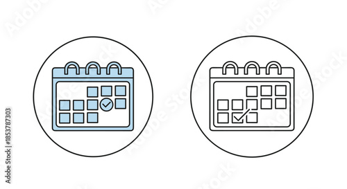 Comparison of two circular calendar icons with one filled with light blue and the other as a simple black and white outline.
