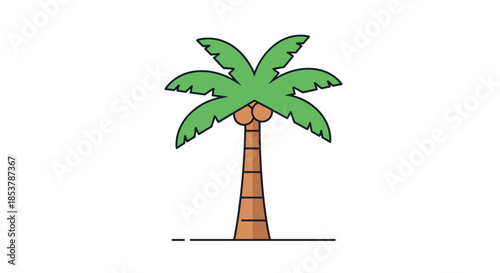 Minimalist illustration of a tropical palm tree with green fronds and brown trunk against a clean white background face.