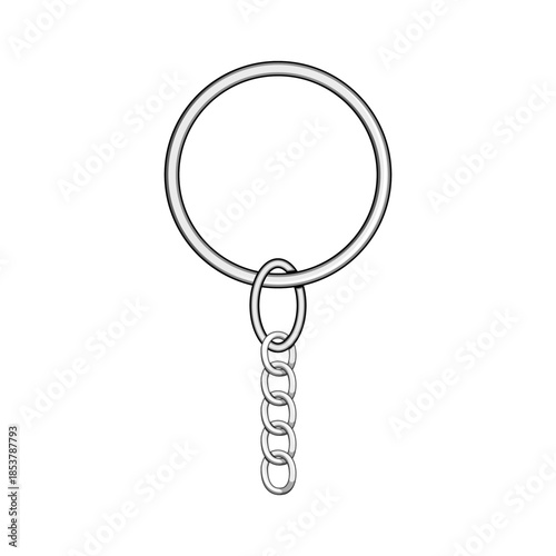 Simple metal keyring illustration featuring a large split ring connected to a shorter chain of four oval links, perfect for holding keys and attaching charms