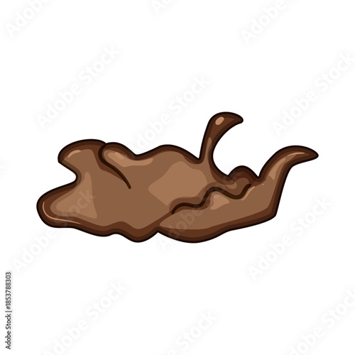 Brown mud or chocolate liquid forming a splattering puddle, creating a messy and dirty element with an illustrative and cartoonish style, suitable for various design projects