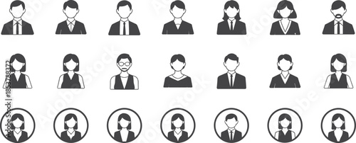 Collection of Business Person Icons in Silhouette and Circular Frames Keywords: business, people, icon, silhouette, man, woman
