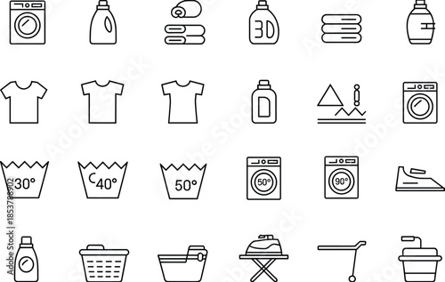 Laundry and Cleaning Icons with Washing Machine and Ironing Symbols Keywords: laundry, washing, cleaning, icon, symbol, machine