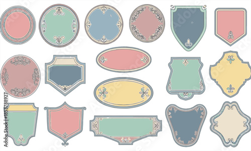 Print Big Bundle of Vintage Decorative Frames, Hand Drawn Floral Borders, and Retro Label Elements