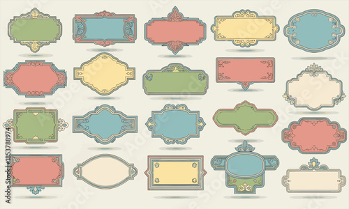 Print Collection of Vintage Decorative Frames, Hand Drawn Floral Borders, and Ornate Victorian Labels