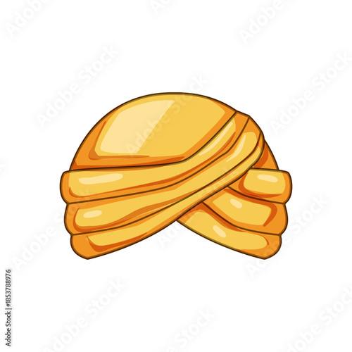 Traditional yellow turban representing headwear, clothing, and cultural symbolism for eastern and exotic fashion, a simple graphic illustration on a white background