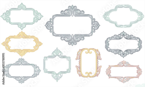 Print Ornate Vintage Floral Frames and Hand Drawn Decorative Border Elements