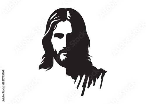 Jesus christ head silhouettes vector, Stylized jesus christ head silhouettes, Stylized jesus christ head portraits with crown of thorns