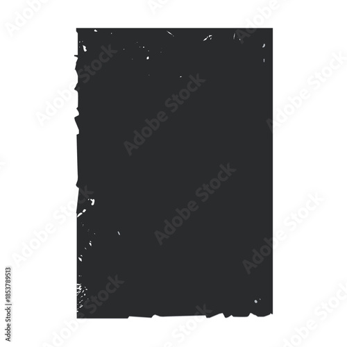 Distressed dark gray rectangular element featuring a grunge texture with scratched details and rough, torn edges, providing a vintage background for graphic design