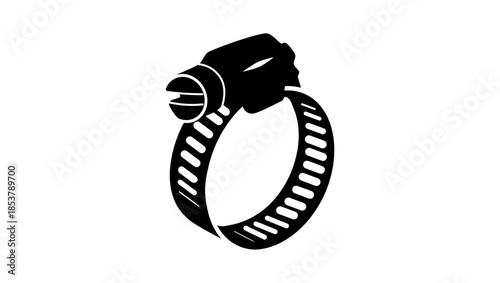Metal Hose Clam symbol, black isolated silhouette
