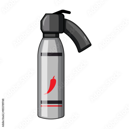 Pepper spray canister illustrating personal protection and self defense, featuring a chili pepper icon symbolizing its active ingredient, a common tool for safety and security