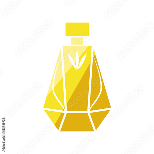 Golden faceted bottle icon symbolizing premium perfume and upscale beauty, evoking elegance, opulence, and sophisticated fragrance branding on a clean white background