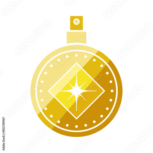 Gold round perfume bottle icon with a sparkling star accent, symbolizing luxury fragrance, elegance and glamour for cosmetic, fashion and branding use on white background