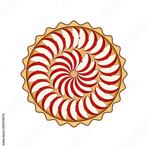 Homemade apple pie showcasing an appetizing arrangement of red fruit slices, perfect for expressing concepts of baking, dessert, and traditional sweets from above