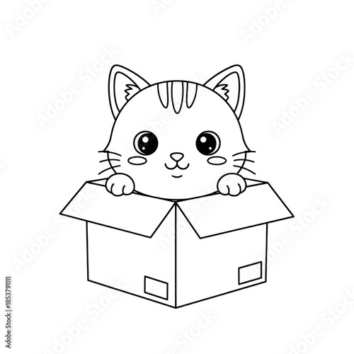 Cute Kitten Peeking Out of a Cardboard Box Illustration.