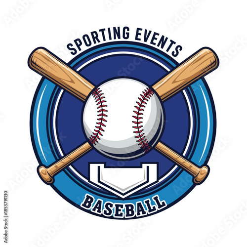 Baseball Sporting Events Logo with Crossed Bats and Home Plate.