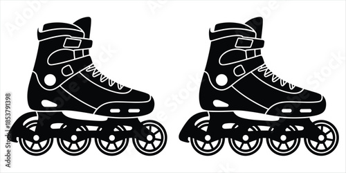 Black Silhouette Rollerblades with White Details on White Background inline skates