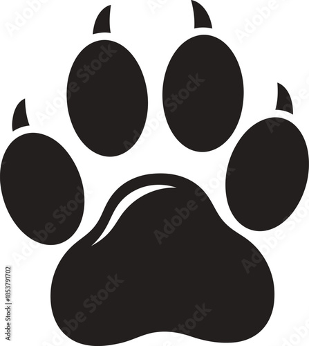 Simple black and white illustration of a single animal paw print design