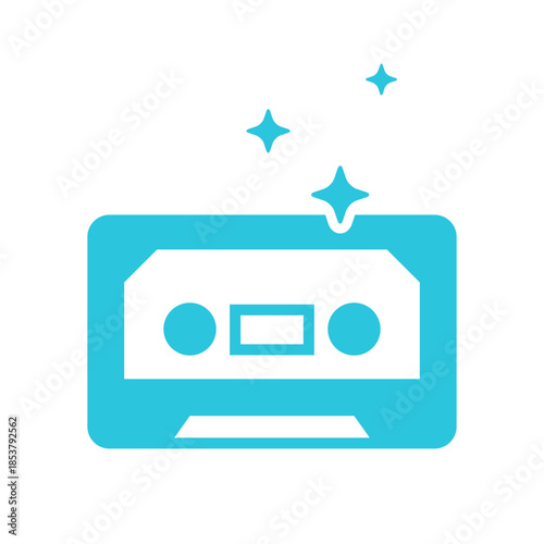 Cassette tape retro symbol. Isolated on white. Blue icon