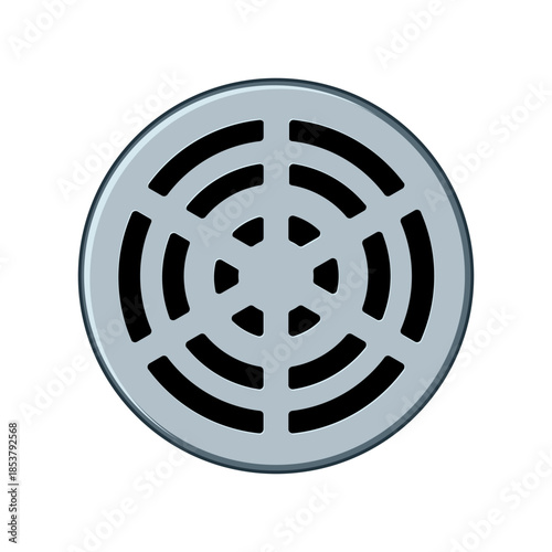 Round storm drain cover displaying a geometric grate pattern, symbolizing urban infrastructure, drainage, and waste management with a clean, flat design