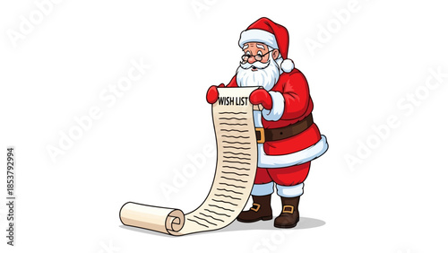 Santa Claus with a Long Wish List Spreading Holiday Cheer and Festive Anticipation