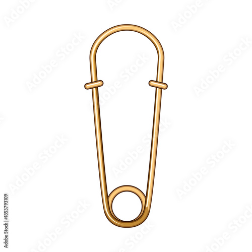 Golden safety pin, an essential sewing and crafting tool, providing secure fastening for clothing, fabrics, and various textile applications, isolated on white background