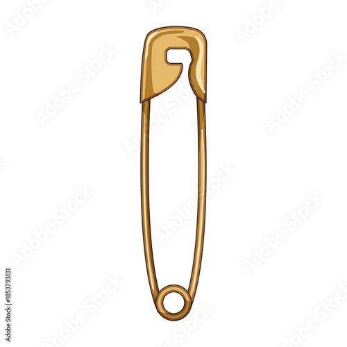 Golden safety pin, a common household item, showing its classic design with a sharp point and clasp, symbolizing security, fastening, and holding things together