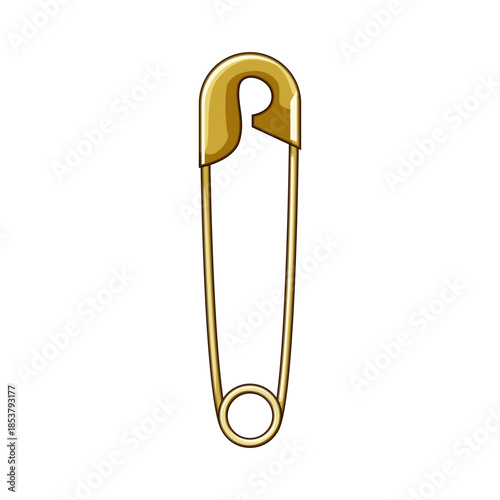 Golden safety pin presenting metal fastening object for clothing, baby diapers, or attaching tags, symbolizing safety, security, and connection in everyday life