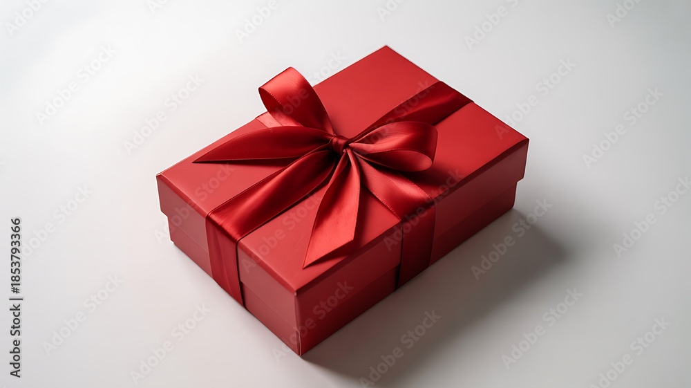 Fototapeta premium A 3D rendering of a red gift box with a bow on a white surface