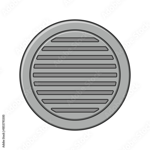 Round louvered vent grille with horizontal bars providing a simple flat illustration for construction, plumbing, hvac, or ventilation systems on a white background