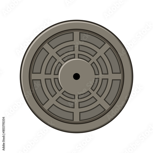 Circular utility access cover for street drainage and underground infrastructure illustrating urban elements, municipal services, public safety, and infrastructure development