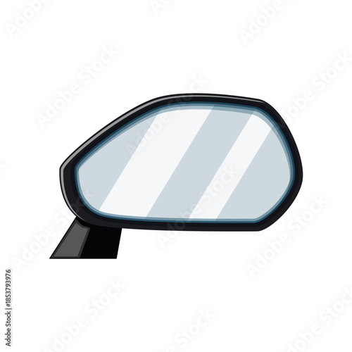 Car side view mirror illustration showing safe driving, reflecting traffic from the rear and aiding drivers in maneuvering their vehicle through various obstacles