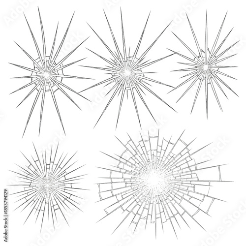 Different types of broken glass crack effects vector collection on white background
