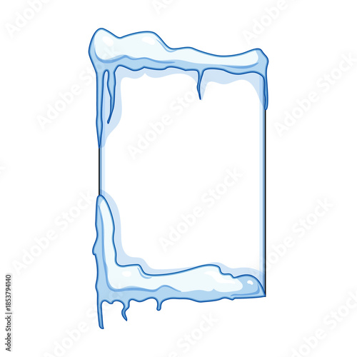 Rectangular frame decorated with snow caps and hanging icicles along the top and left edges, with additional snow shaping the bottom border, creating a chilly and seasonal design element