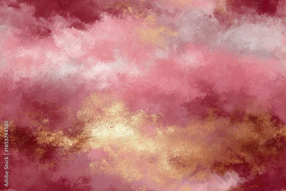 Fototapeta premium Abstract pink and gold textured background with soft brush strokes and shimmering metallic accents creating warm and elegant atmosphere in digital art style