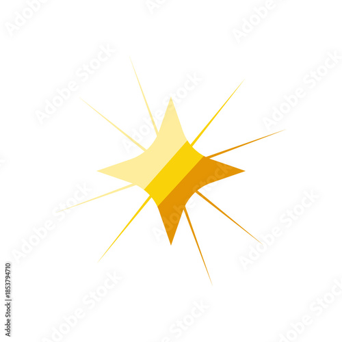 Golden yellow sparkle symbol on a white background representing light, shine, brightness, and energy, ideal for graphic projects requiring a vibrant visual element