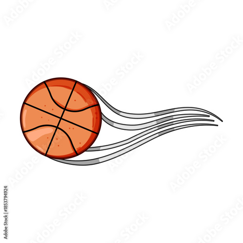 Basketball ball moving quickly through the air, symbolizing speed, energy, and dynamic action in sports and competition, isolated on a white background