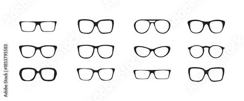 Sunglasses silhouette vector set modern and vintage eyewear designs on white background.