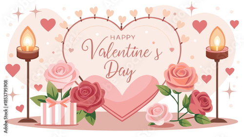 greeting card with roses and hearts