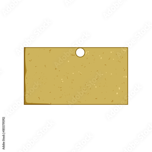 Distressed ochre rectangular paper tag with a single punch hole at the top, presenting a customizable blank surface for messages, prices, or information on a white background