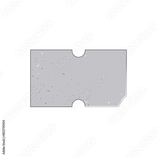 Blank rectangular ticket or coupon template featuring tear off perforations and a distressed texture, symbolizing admission, special offers, or event access on a clean white background