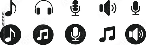 Audio & Music Icon Set – Minimalist Symbols for Sound, Playback, and Recording