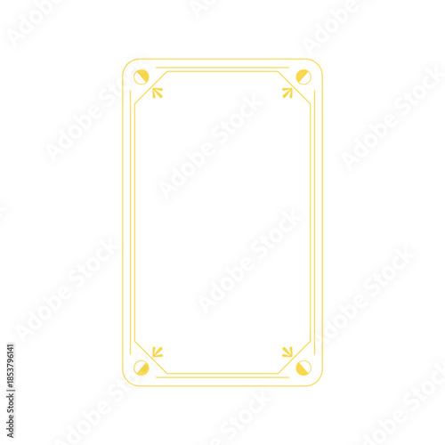 Minimalist golden yellow outline forming an elegant rectangular frame design on a plain white background, featuring moon phase and arrow details in each corner