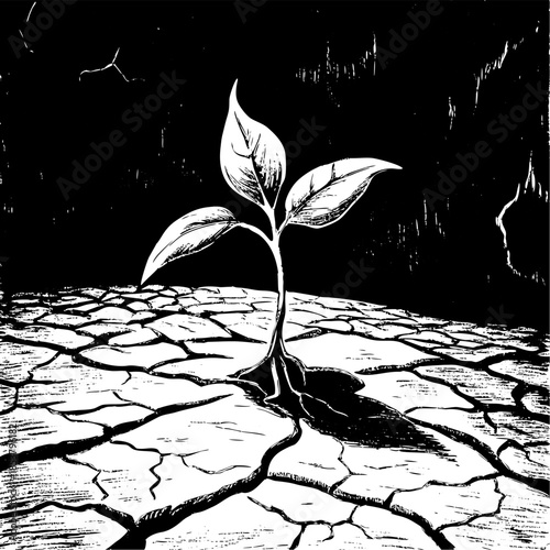 Sprout Growing Through Cracked Dry Ground